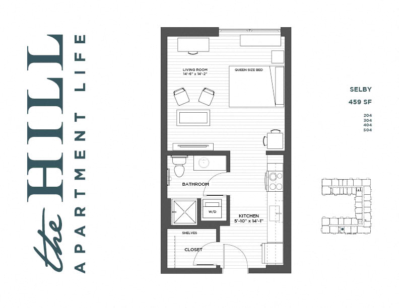 Floor plan for studio, 1 bath, 459 sqft